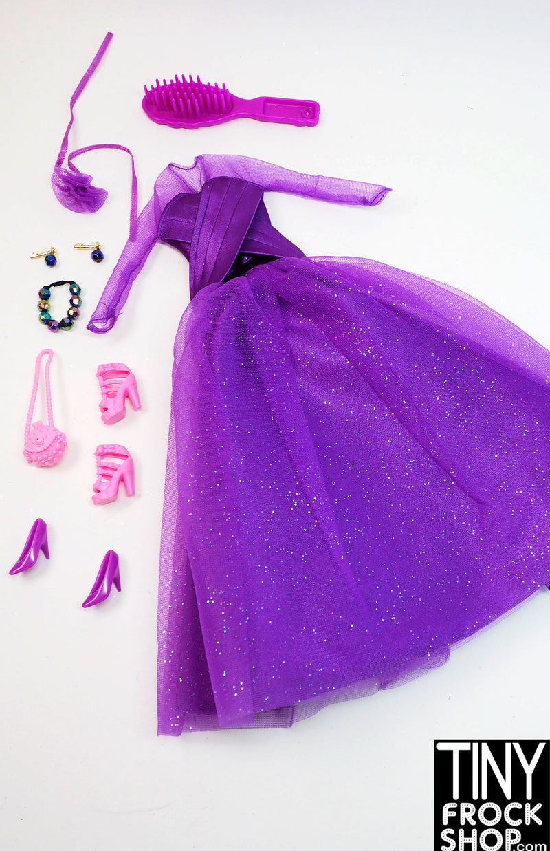 12" Fashion Doll Purple Passion Outfit with Extra Pink Accessories