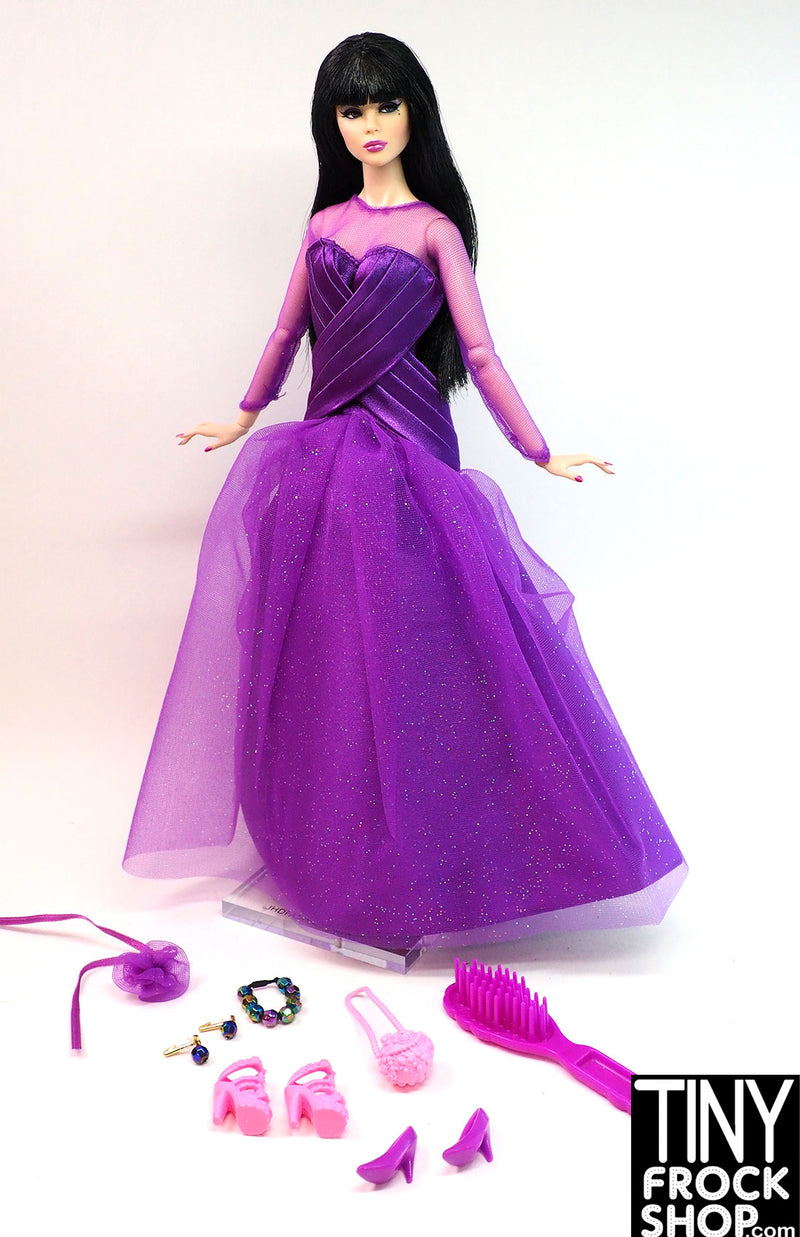 12" Fashion Doll Purple Passion Outfit with Extra Pink Accessories