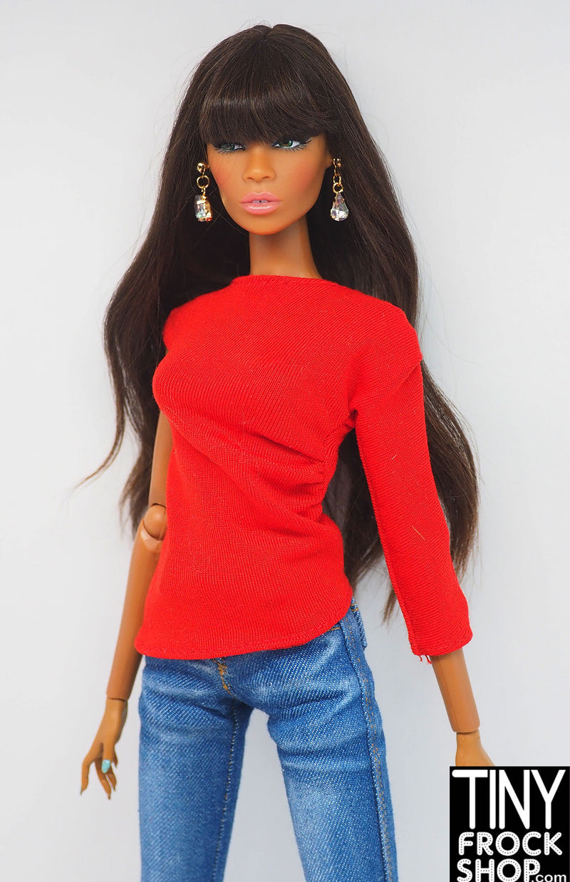 12" Fashion Doll Basics Red Shirred One Sleeve Top