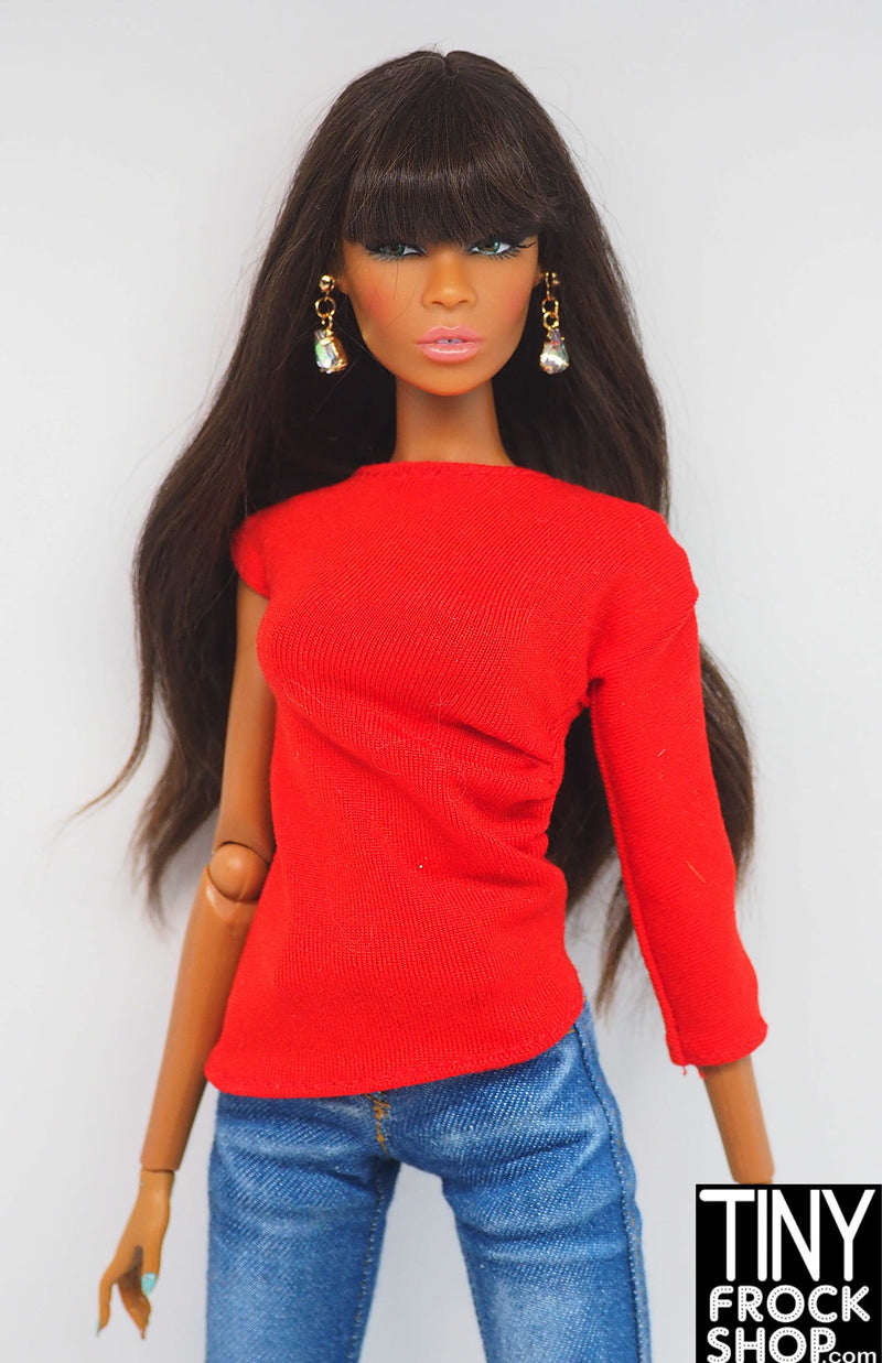 12" Fashion Doll Basics Red Shirred One Sleeve Top