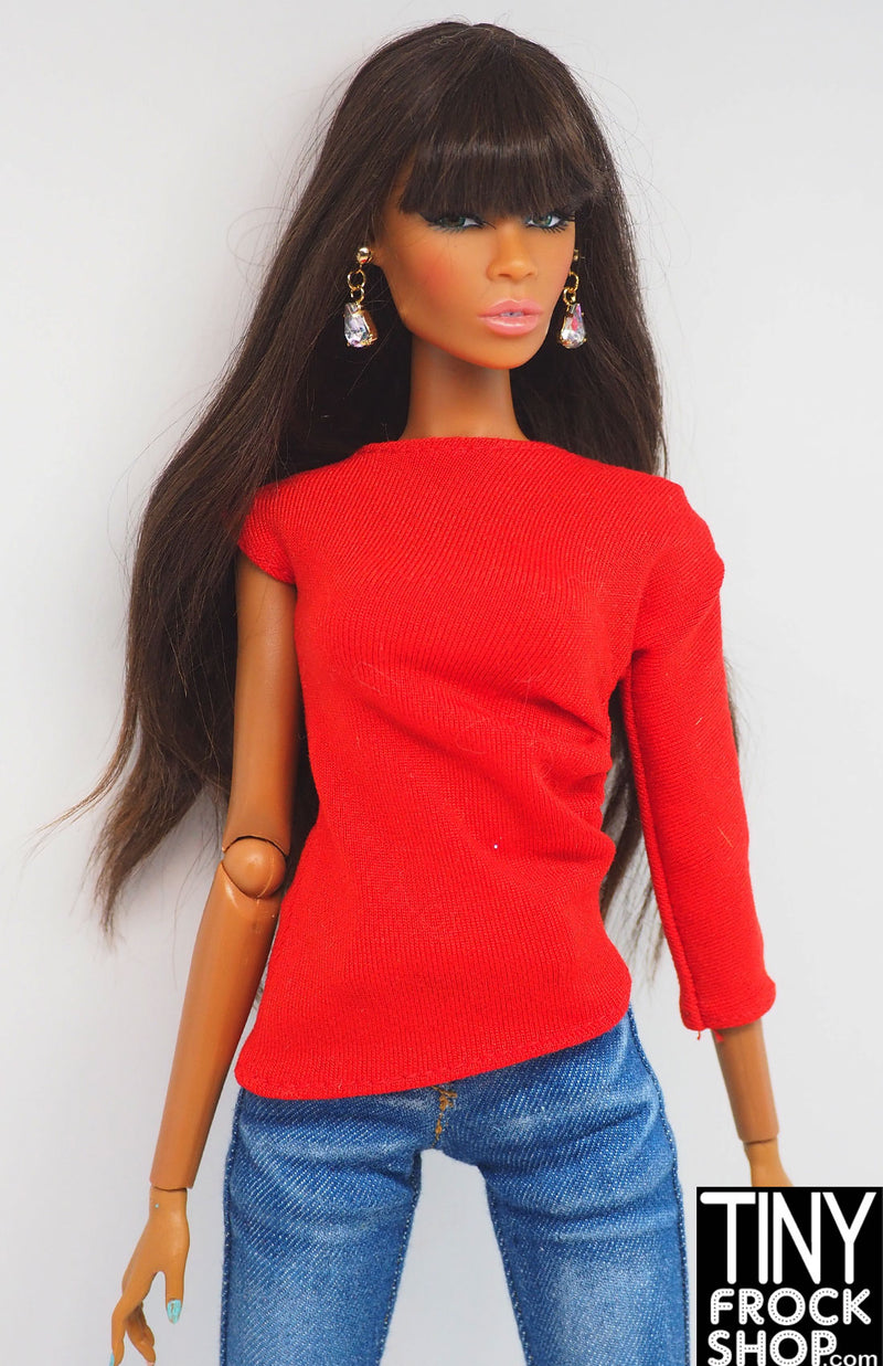 12" Fashion Doll Basics Red Shirred One Sleeve Top