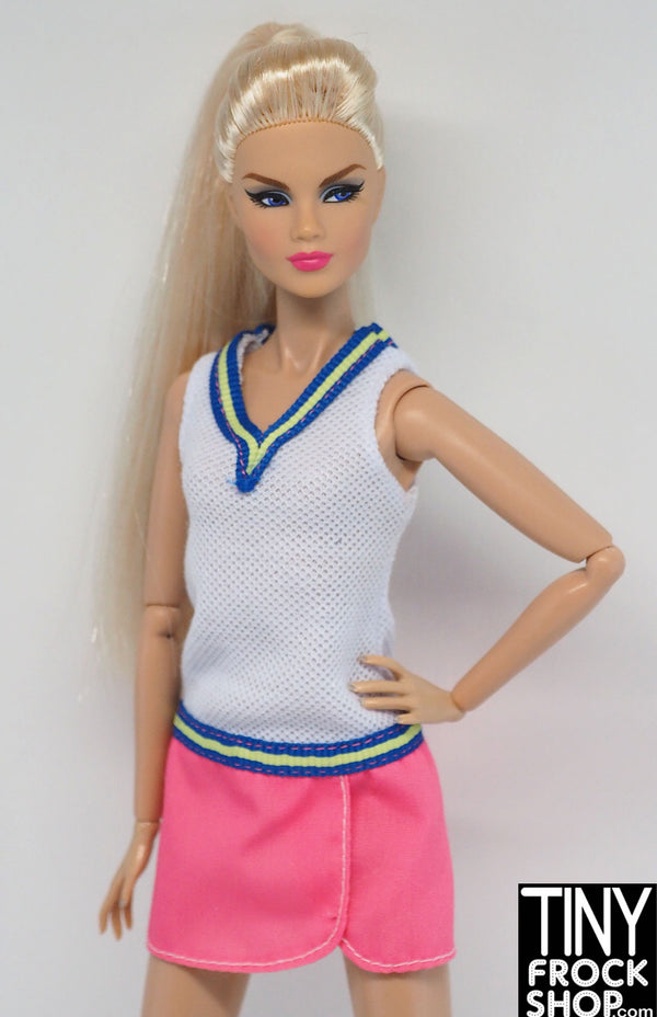 12" Fashion Doll White and Pink with Stripes Tennis Dress