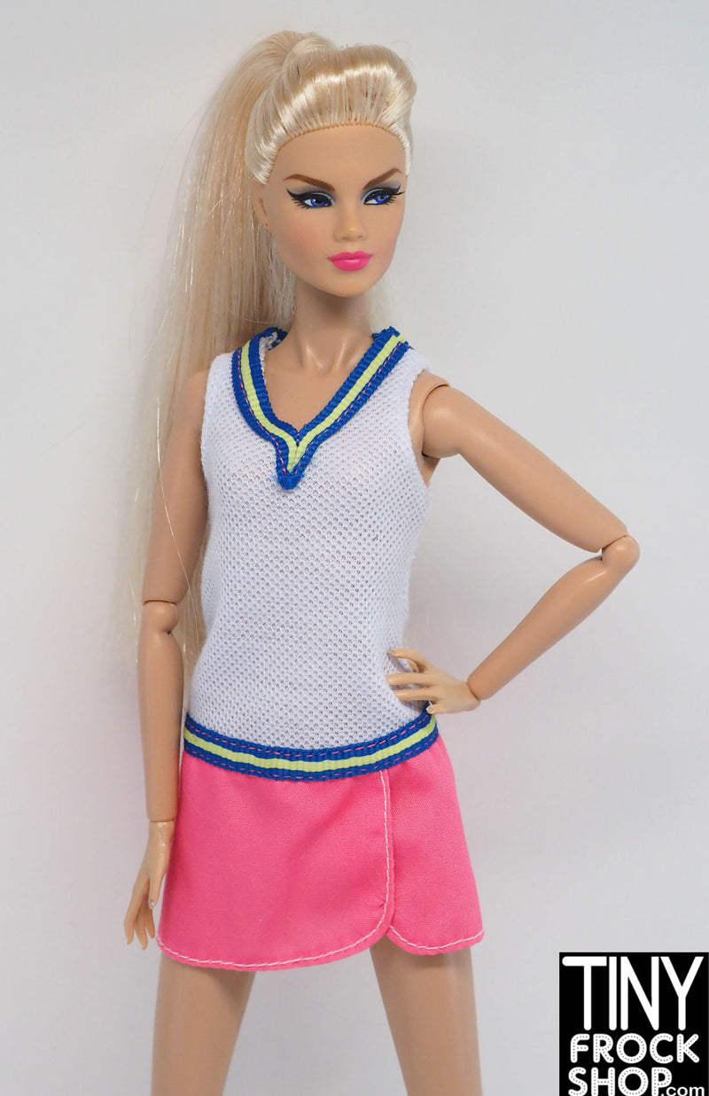 12" Fashion Doll White and Pink with Stripes Tennis Dress