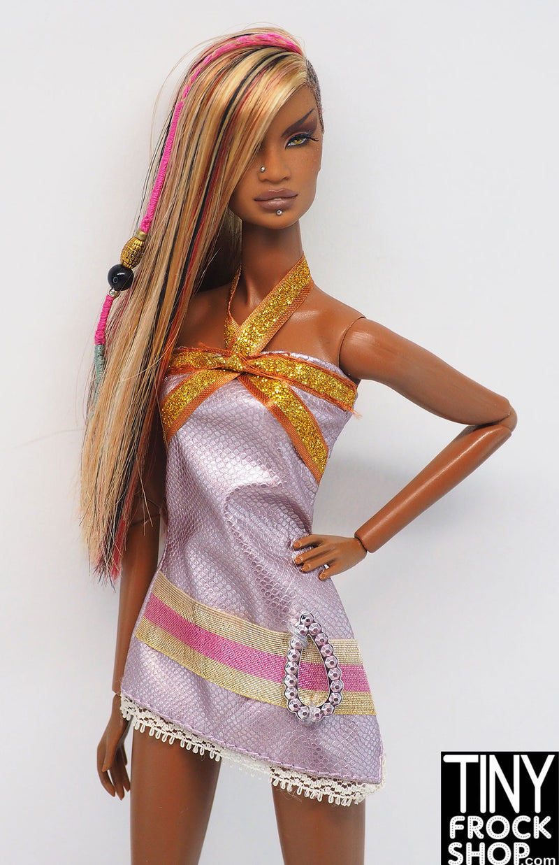 12" Fashion Doll  Lavender Pleather Asymmetrical Dress