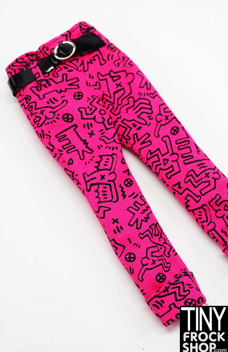 12" Fashion Doll 2019 Pop Art Haring Pink Print Cuffed Pant with Belt