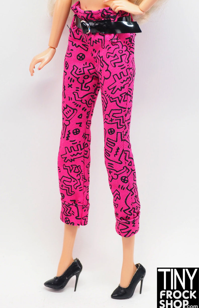 12" Fashion Doll 2019 Pop Art Haring Pink Print Cuffed Pant with Belt