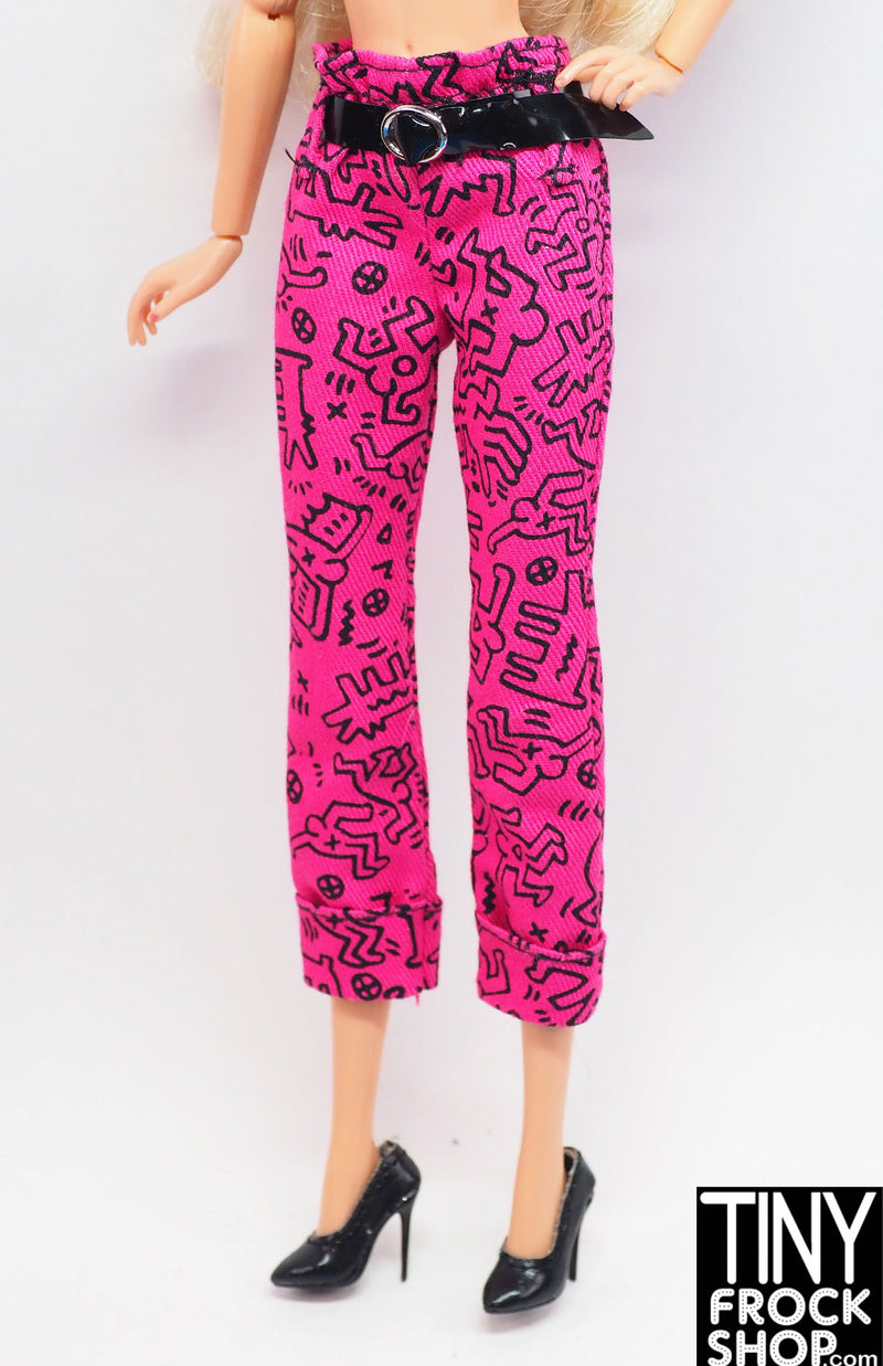 12" Fashion Doll 2019 Pop Art Haring Pink Print Cuffed Pant with Belt