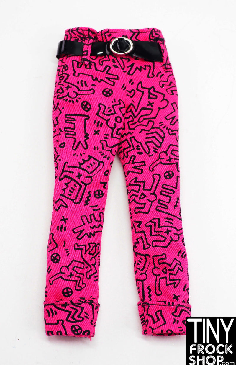 12" Fashion Doll 2019 Pop Art Haring Pink Print Cuffed Pant with Belt