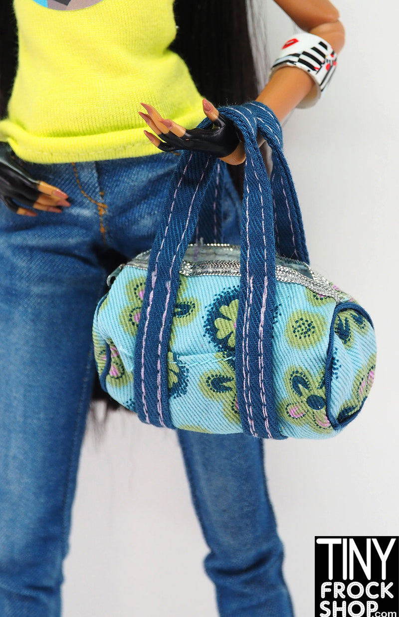 12" Fashion Doll  Blue Floral Duffel