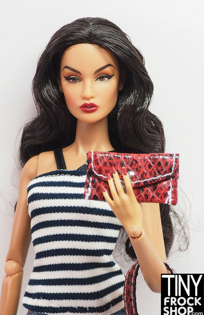 12" Fashion Doll Monte Carlo On Location 2006 Maroon Snakeskin Bag and Wallet Set