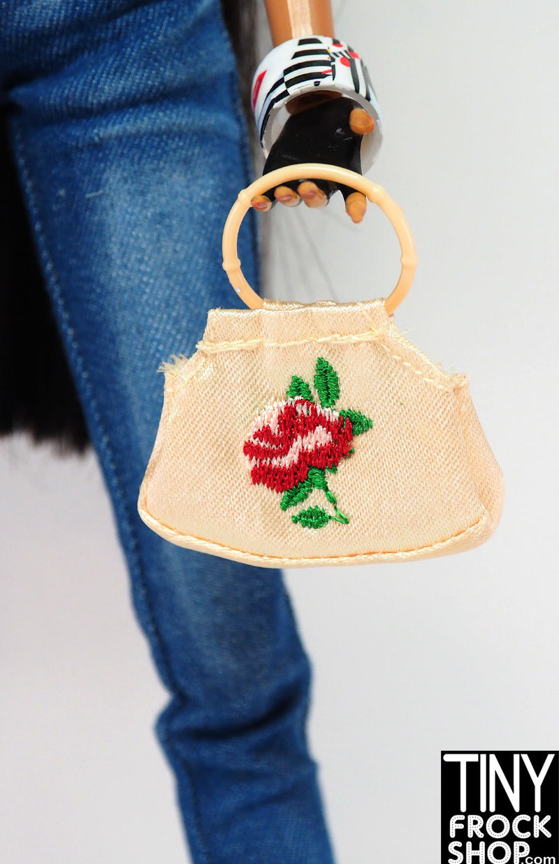 12" Fashion Doll Rose Embroidered Satin Bag - One Handle ONLY!