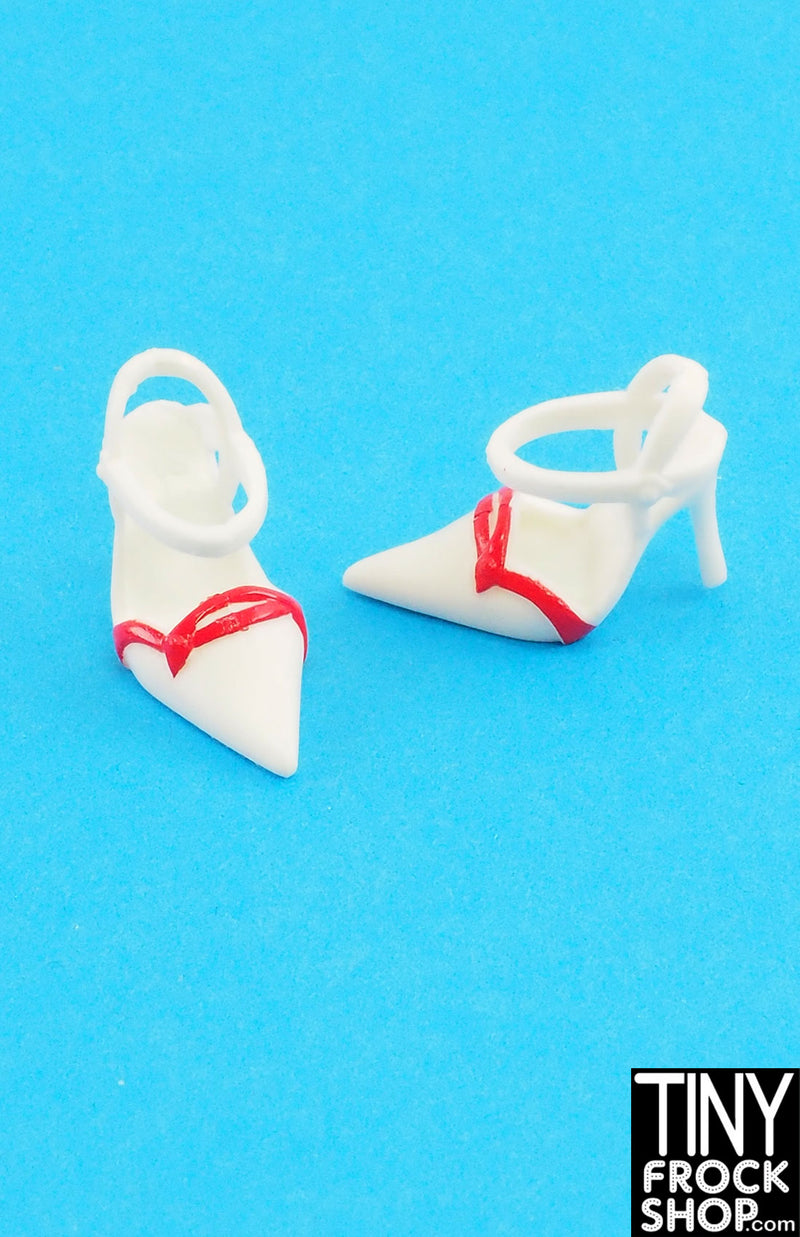 12" Fashion Doll White and Red Strappy Heels