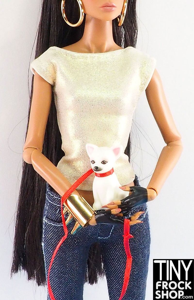 12" Fashion Doll  White Small Dog with Red Leash