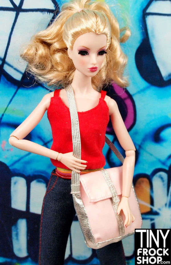 12" Fashion Doll Pearlized Pink with Silver Trim Messenger Bag