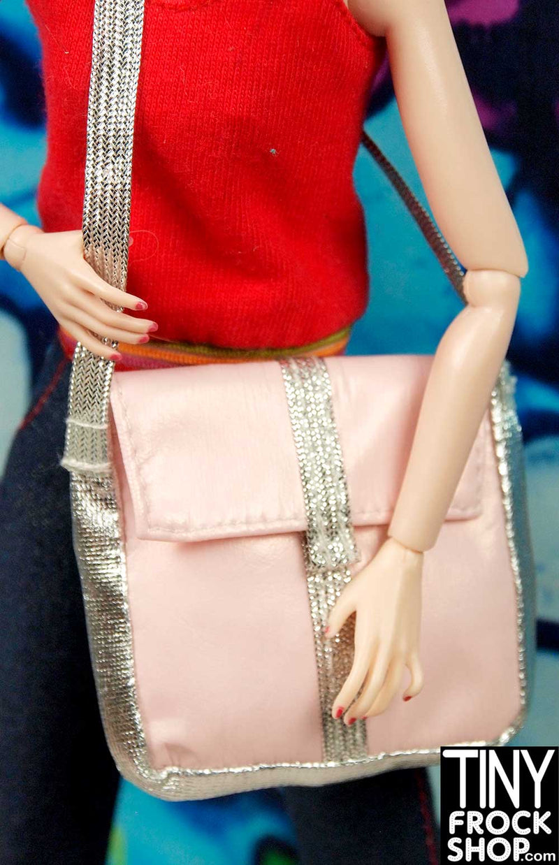 12" Fashion Doll Pearlized Pink with Silver Trim Messenger Bag