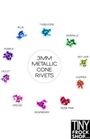 3mm - 12" Fashion Doll Metallic Punk Cone Spike Rivets- Pack Of 10 - More Colors