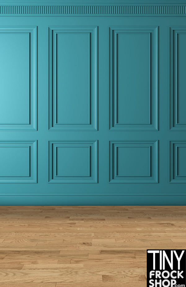 A-417 12" Fashion Doll Photography Backdrop - Wide - Teal Wainscoting