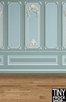 A-418 12" Fashion Doll Photography Backdrop - Wide - Ornate Tonal Blue Wall