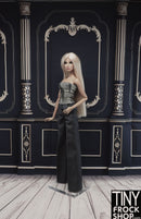 A-420 12" Fashion Doll Photography Backdrop - Wide - Black and Ivory Wall