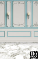 A-429 12" Fashion Doll Photography Backdrop - Wide -Powder Blue Filigree