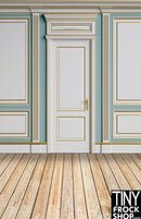 A-430 12" Fashion Doll Photography Backdrop - Wide - Blue and Gold Doorway