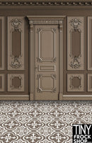 A-434 12" Fashion Doll Photography Backdrop - Wide - Brown Ornate Panel Wall