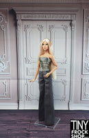 A-438 12" Fashion Doll Photography Backdrop - Wide - Grey Wainscotting Door