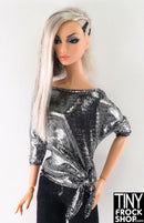 12" Fashion Doll Dolman Silver Foiled Top with Faux Tie Top - Tiny Frock Shop