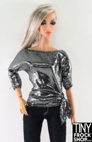 12" Fashion Doll Dolman Silver Foiled Top with Faux Tie Top - Tiny Frock Shop