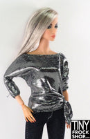 12" Fashion Doll Dolman Silver Foiled Top with Faux Tie Top - Tiny Frock Shop