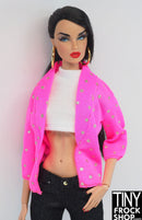 12" Fashion Doll Neon Pink with Glitter Dot Cardigan - Tiny Frock Shop