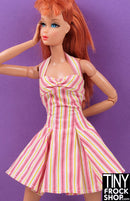 12" Fashion Doll Halter Striped Pink Dress - Tiny Frock Shop