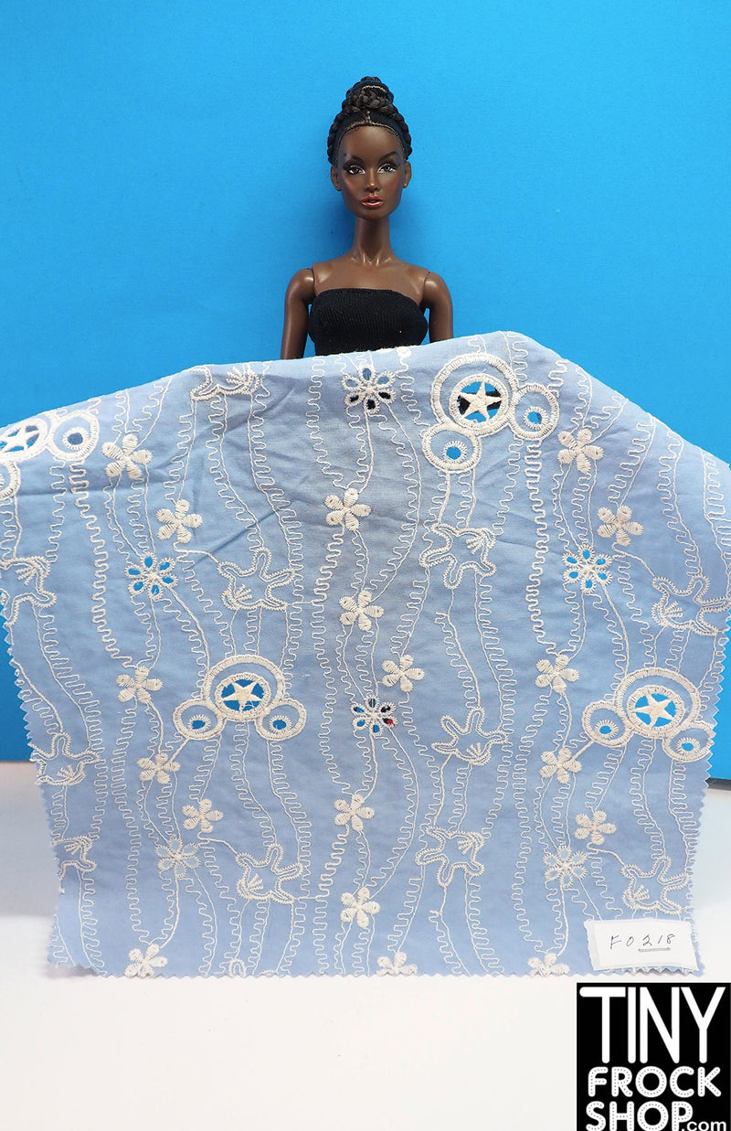 12" Fashion Doll F0218 Blue with White Design Fabric