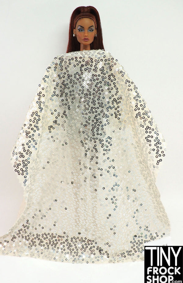 12" Fashion Doll F0286 Silver Sequined Beige Fabric