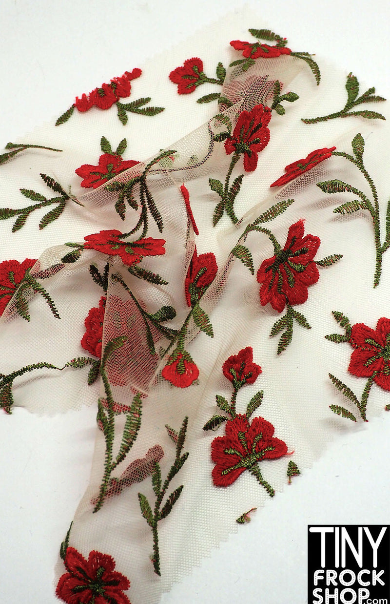 12" Fashion Doll F0289 Red Flowers on Sheer Fabric