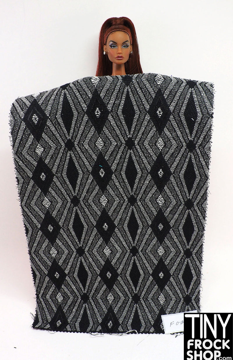 12" Fashion Doll F0291 Black and Grey Diamond Design Fabric