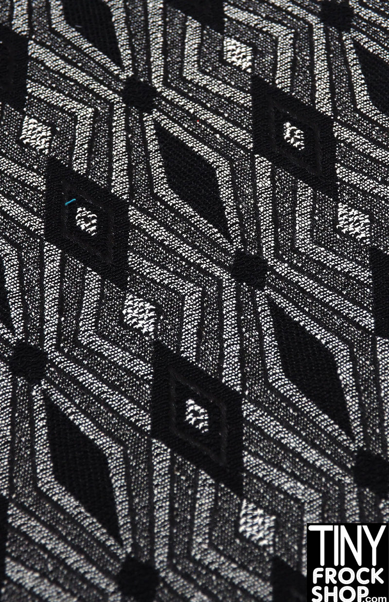 12" Fashion Doll F0291 Black and Grey Diamond Design Fabric