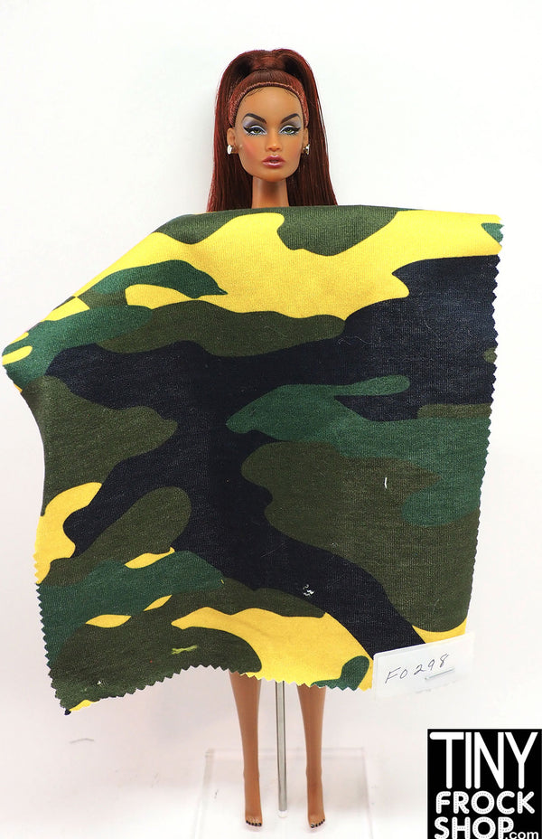 12" Fashion Doll F0298 Yellow, Green and Black Camo Knit Fabric