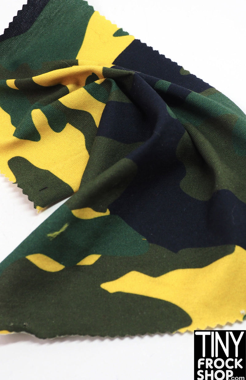 12" Fashion Doll F0298 Yellow, Green and Black Camo Knit Fabric