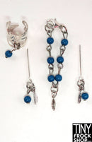12" Fashion Doll Blue Bead Feather Necklace, Earrings and Cuff Bracelet by Pam Maness - Tiny Frock Shop