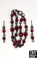 12" Fashion Doll Red Beaded Double Strand Necklace with Earrings by Pam Maness - Tiny Frock Shop
