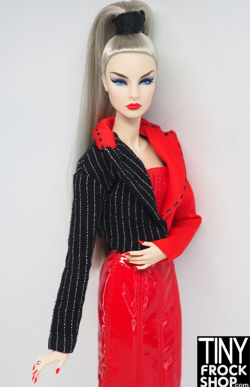 Integrity A Fashionable Legacy Violaine Perrin Red and Black Pin Striped Trompe L'oeil Jacket
