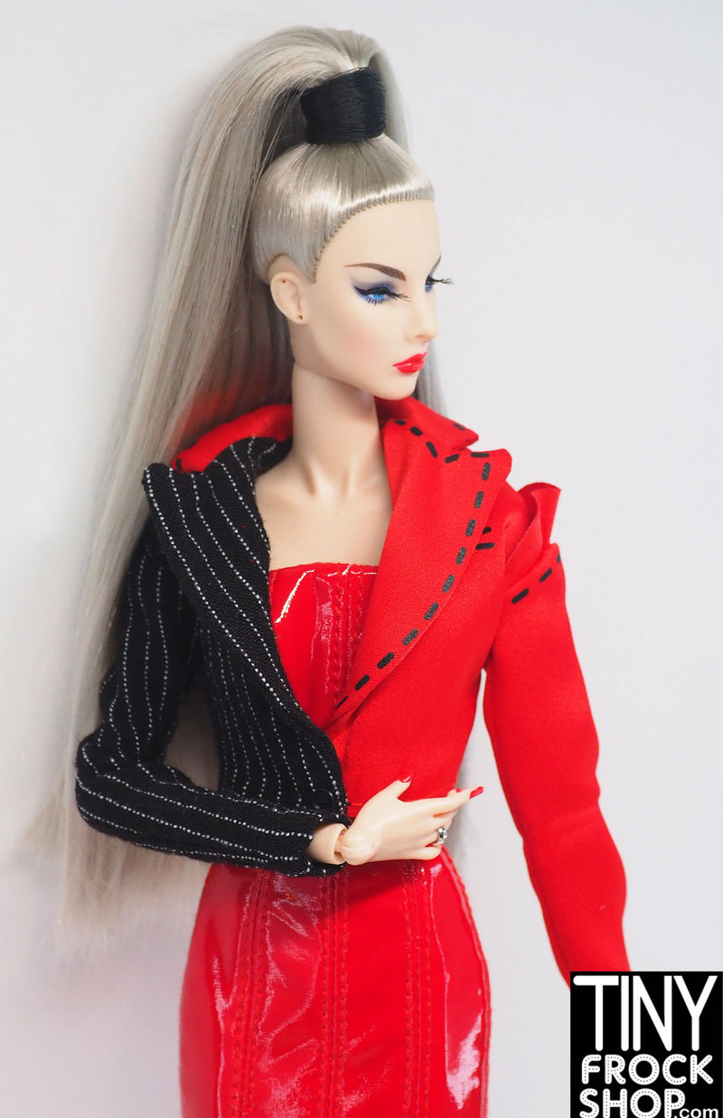 Integrity A Fashionable Legacy Violaine Perrin Red and Black Pin Striped Trompe L'oeil Jacket
