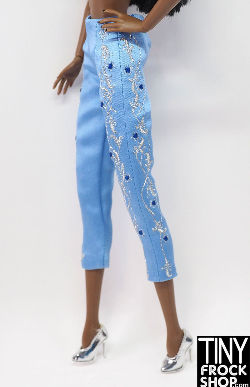 Integrity Classic Glamour Evelyn Weaverton Pale Blue Embroidered Capri Pant