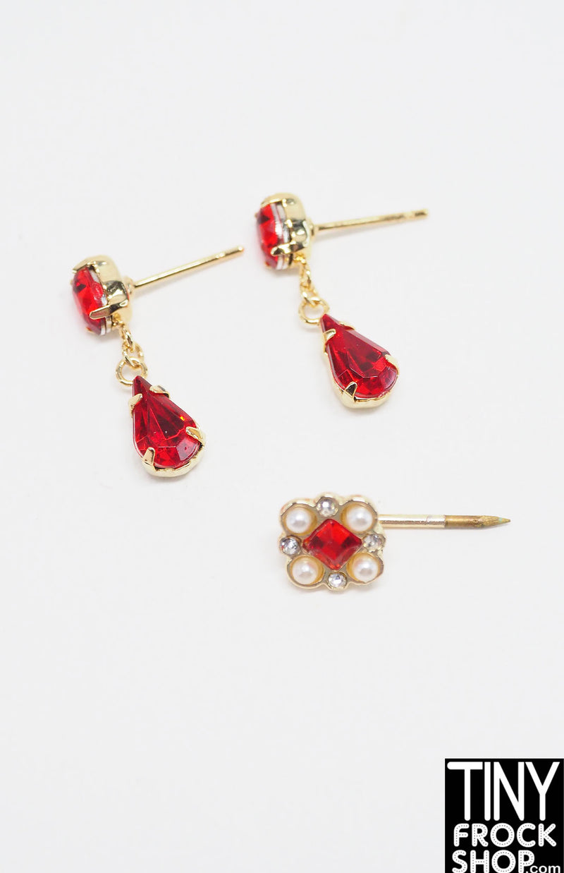 Integrity Red Hot Evelyn Weaverton Red and Gold Earring and Brooch Set