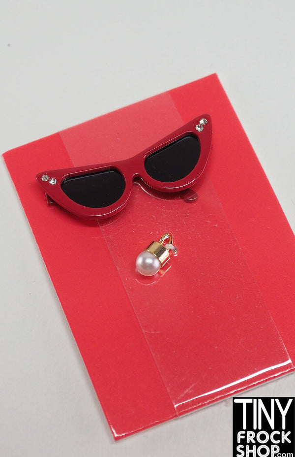 Integrity Red Stoned Cat Eye Glasses and Pearl Ring Set