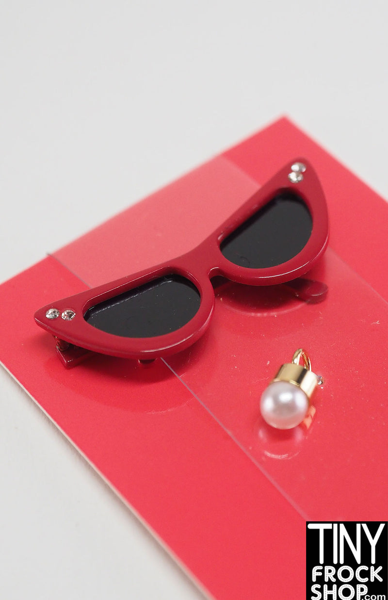 Integrity Red Stoned Cat Eye Glasses and Pearl Ring Set