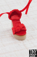 Integrity Ribbon Wrap Knot Front Vintage Wedge Heels Red