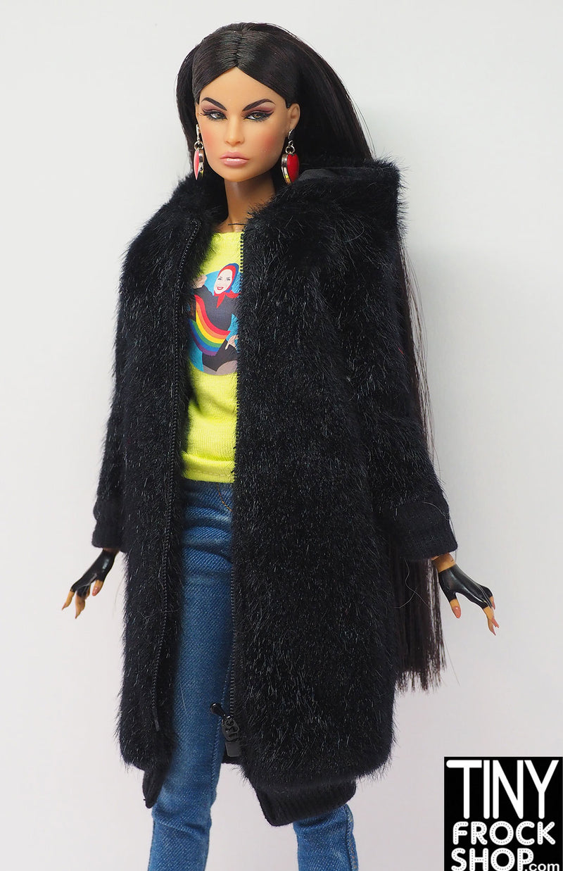 Integrity Style Savior Liu Liu Black Long Faux Fur Hooded Coat