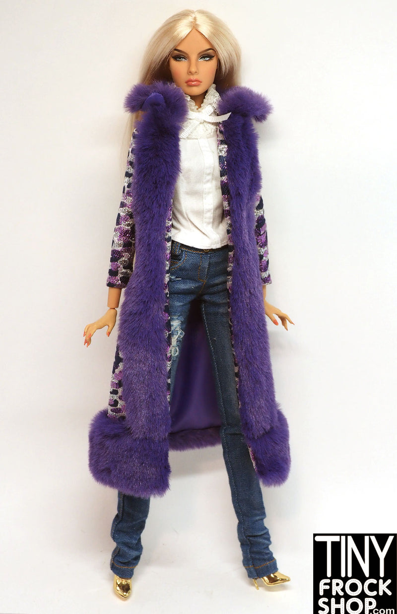 Integrity Poppy Parker Ultra Violet Purple Brocade Coat with Fur